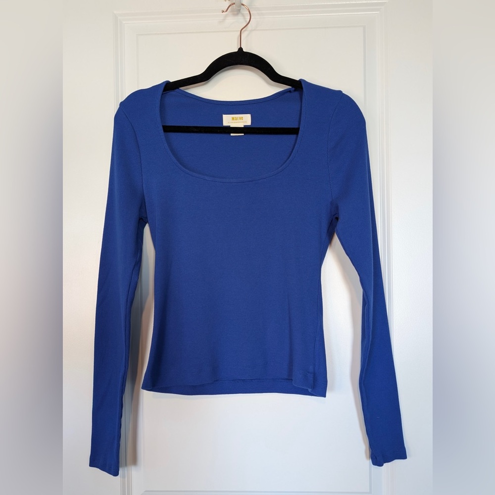 Maeve Long-Sleeved Scoop Neck Ribbed Shirt Royal Blue Size Medium